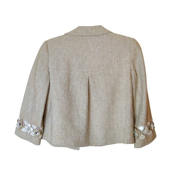 Rebecca Taylor Tweed Cropped Beaded Jeweled Blazer Beige 4 Preppy Old Money - Picture 2 of 13